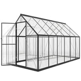 Outsunny Polycarbonate Greenhouse with Swing Door and Two Adjustable Roof Vents, Aluminum Walk-in Greenhouse, 11x6 ft, Black