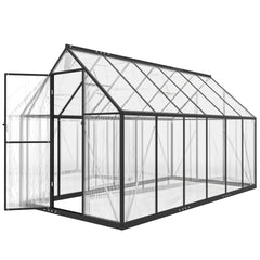 Outsunny Polycarbonate Greenhouse with Swing Door and Two Adjustable Roof Vents, Aluminum Walk-in Greenhouse, 11x6 ft, Black