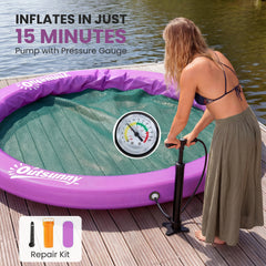 Outsunny 8FT Inflatable Water Hammock Floating Ring, Inflatable Floating Dock Platform for for Lakes, Pools, Oceans, Purple