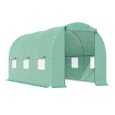 Outsunny 15' x 7' x 7' Walk-in Tunnel Hoop Greenhouse, Green House for Outside with PE Cover, Steel Frame, Roll-Up Zipper Door & Windows for Flowers, Vegetables, Tropical Plants, Green