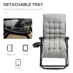 Outsunny Padded Zero Gravity Chair, Folding Recliner Chair with Cup Holder Cushion, Gray