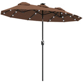 Outsunny Double-sided Patio Umbrella, 9.7 ft. Outdoor Umbrella with 45-Degree Tilt and Crank, LED Solar Light and 12 Ribs, Coffee