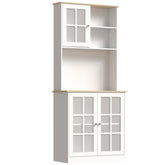 HOMCOM Kitchen Pantry Cabinet, 72" Freestanding Storage Cabinet with Hutch, Large Countertop, Glass Doors and Adjustable Shelves, Microwave Cabinet, Coffee Bar Cabinet for Dining Room, White