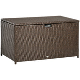 Outsunny 113 Gallon Outdoor Storage Box, Rattan Deck Box for Indoor, Patio Furniture Cushions, Pool Garden Tools, Brown