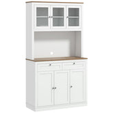 HOMCOM 71" Kitchen Pantry Cabinet with Microwave Stand, Kitchen Hutch with 2 Drawers and Adjustable Shelves, White