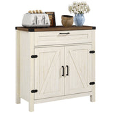 HOMCOM Modern Farmhouse Sideboard with Storage, Buffet Cabinet with 2 Barn Doors and Drawer for Dining Room, Distressed White