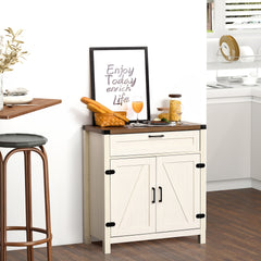 HOMCOM Modern Farmhouse Sideboard with Storage, Buffet Cabinet with 2 Barn Doors and Drawer for Dining Room, Distressed White
