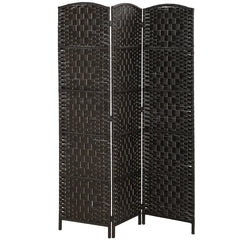 HOMCOM Room Divider, 3 Panel Folding Privacy Screen, 70.9" Tall Portable Weave Partition Wall Divider for Bedroom, Coffee