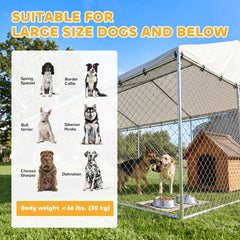 PawHut Heavy Duty Outdoor Dog Kennel with Waterproof Roof, 2 Secure Latches, Chain Link Dog Run for Backyard, 20' x 15' x 8'