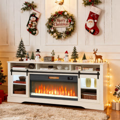 HOMCOM Fireplace TV Stand for TVs Up to 80 Inch, TV Console with Electric Fireplace, Open Storage and Side Cabinets, White