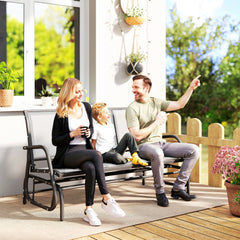 Outsunny 3-Person Outdoor Patio Glider Bench, Porch Glider Swing with 3 Seats, Breathable Mesh Fabric, Metal Frame, Cream White