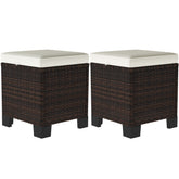 Outsunny 2 Piece Wicker Outdoor Ottomans with Cushions, Rattan Ottoman Footrest and Side Table for Patio, Yard, Poolside, Beige