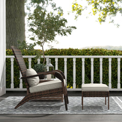 Outsunny Wicker Adirondack Chair Fire Pit Chair w/ Ottoman & Cushions, White