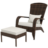 Outsunny Wicker Adirondack Chair Fire Pit Chair w/ Ottoman & Cushions, White