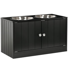PawHut Large Elevated Dog Bowls with Storage Cabinet Containing Large 44L Capacity, Raised Dog Bowl Stand Pet Food Bowl Pet Feeding Station, Black