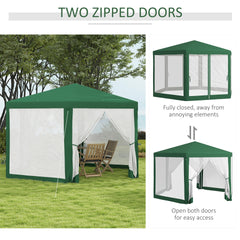 Outsunny 13' x 11' Outdoor Party Tent, Hexagon Sun Shade Shelter Canopy w/ Protective Mesh Sidewalls, Ropes & Stakes, Green