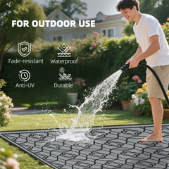 Outsunny Reversible Outdoor Rug, Waterproof Plastic Straw with Carry Bag, 9' x 18', Black & Gray Lantern