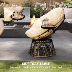 Outsunny 360° Swivel Outdoor Papasan Chair, 39" Overstuffed Circle Chair with Side Tray, Thick Cushion for Indoor Patio, Beige