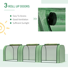 Outsunny 9.7' L x 3' W x 2.5' H Portable Tunneled Greenhouse with 3 Zippered Doors, Water/UV Fighting PE Cover