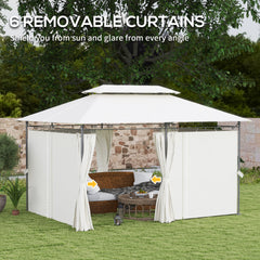 Outsunny 10' x 13' Double Roof Patio Gazebo, Outdoor Gazebo with Curtains, for Garden, Lawn, Backyard and Deck, Cream White
