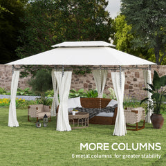 Outsunny 10' x 13' Double Roof Patio Gazebo, Outdoor Gazebo with Curtains, for Garden, Lawn, Backyard and Deck, Cream White