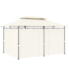 Outsunny 10' x 13' Double Roof Patio Gazebo, Outdoor Gazebo with Curtains, for Garden, Lawn, Backyard and Deck, Cream White