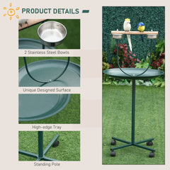 PawHut 48" Rolling T-Stand, Parrot Stand, Bird Training Activity Playground With Wheels and Perch,, Bird Play Perch, Green