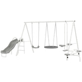 Outsunny 5 in 1 Kids Swing Set for Backyard with Heavy-Duty A-Frame Stand, Saucer Swing, Slide, Seesaw, Glider, Swing Seat, Gray