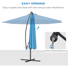 Outsunny 10' Cantilever Tilt Offset Patio Umbrella w/ UV & Water Safe Material & Cross Base (Weight Not Included), Blue