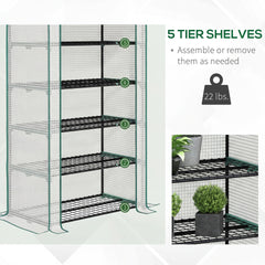 Outsunny 5 Tier Mini Greenhouse, Small Portable Greenhouse with PE Cover, Roll-Up Zippered Door, 76" x 35.4" x 19.3", White