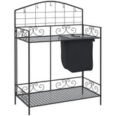 Outsunny Folding Potting Bench Table, Metal Garden Workstation, Work Bench with Large Build-In Bag with Cover, 5 Hanging Hooks & Storage Shelf, Flourishes