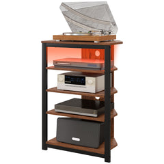 HOMCOM LED TV Stand, Entertainment Center with Storage Shelves and Steel Frame for Living Room, Brown