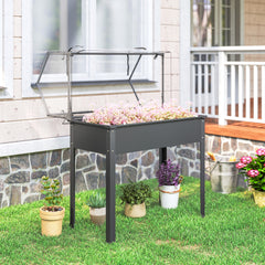 Outsunny Elevated Garden Box with Greenhouse Cover, Raised Garden Bed with Legs and Drainage Hole for Vegetables, Dark Gray