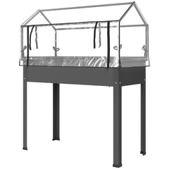 Outsunny Elevated Garden Box with Greenhouse Cover, Raised Garden Bed with Legs and Drainage Hole for Vegetables, Dark Gray