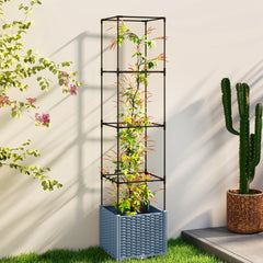 Outsunny Raised Garden Bed with Trellis, Tomato Cage with Lockable Wheels, Self Watering Planter Box with Drainage Holes, Gray