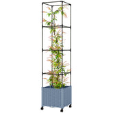 Outsunny Raised Garden Bed with Trellis, Tomato Cage with Lockable Wheels, Self Watering Planter Box with Drainage Holes, Gray