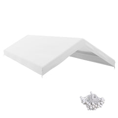 Outsunny 20' x 10' Carport Replacement Canopy for Model 84C-207WT or 84C-386V00WT with Ball Bungee Cords, White (Only Cover)