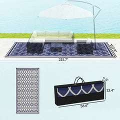 Outsunny Reversible Outdoor Rug, Waterproof Plastic Straw with Carry Bag, 9' x 18', Blue & White Lantern