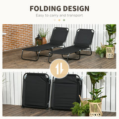 Outsunny 2 Piece Folding Chaise Lounge Pool Chairs, Outdoor Sun Tanning Chairs with 5-Level Reclining Back, Steel Frame for Beach, Yard, Patio, Black