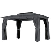Outsunny 10' x 12' Outdoor Patio Gazebo, Soft Top Gazebo Canopy Shelter with Curtains, Netting, Steel Frame, Hooks, Dark Gray