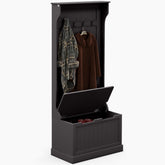 HOMCOM Entryway Hall Tree with Coat Rack and Sitting Bench, Mudroom Bench with Storage and Hooks, Black