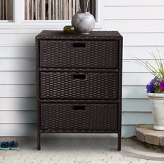 Outsunny Patio PE Rattan Storage Cabinet, Wicker Pool Cabinet Organizer, Outdoor Towel Rack for Pool with 3 Drawers, Brown