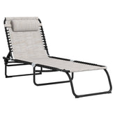 Outsunny Foldable Chaise Lounge, 3-Position Reclining Back, Portable design and Breathable Mesh for Poolside, Camping, Hiking - Cream White