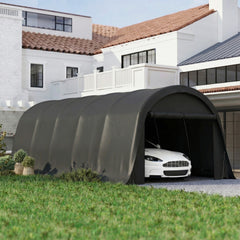 Outsunny 12' x 23.6' Heavy Duty Carport, UPF50+ Portable Garage Car Canopy Tent with Galvanized Frame, Large Door, Dark Gray