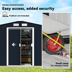 Outsunny 9' x 6' Outdoor Storage Shed, Garden Tool Metal Shed with Foundation Kit, Dark Gray