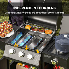 Outsunny 3 Burner Propane Gas Grill with Side Burner Barbecue Grill with Shelves, 9.5 KW Output, 310 Sq. in. Cooking Area