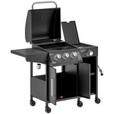 Outsunny 3 Burner Propane Gas Grill with Side Burner Barbecue Grill with Shelves, 9.5 KW Output, 310 Sq. in. Cooking Area