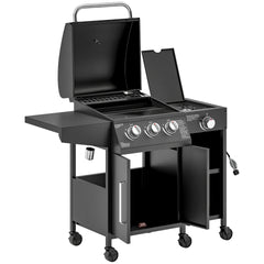 Outsunny 3 Burner Propane Gas Grill with Side Burner Barbecue Grill with Shelves, 9.5 KW Output, 310 Sq. in. Cooking Area