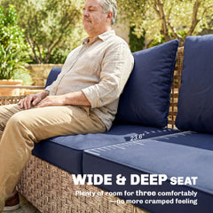Outsunny Rattan Wicker Sofa 3-Seater Outdoor Patio Sofa with Cushions for Garden Backyard Porch Dark Blue