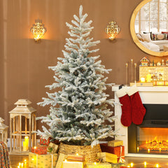 HOMCOM 6 ft Artificial Frosted Christmas Tree with Realistic Branches, Wide Full Spruce, Hinged Xmas Tree, Easy Assembly